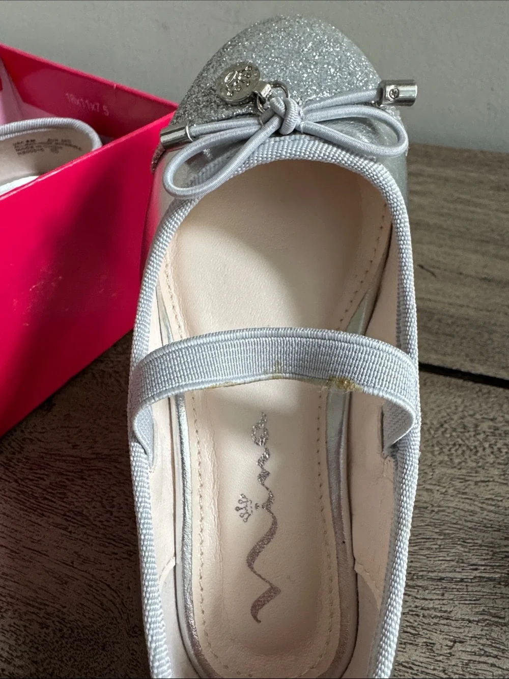 Nina Silver Glitter Mary Jane Flats with Bow Charm